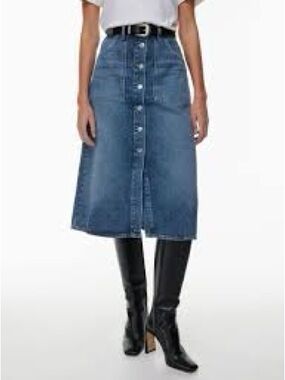 Aritzia Denim Forum The Anjelica Skirt Button Front Organic Denim Midi Size 24